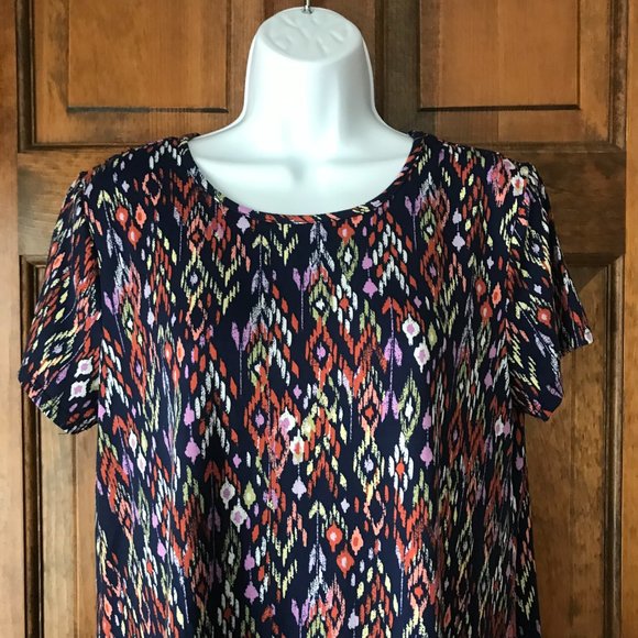 Harlow & Rose Navy Blue w/Multi-Color Abstract Pullover Tee Dress Medium - Picture 2 of 10